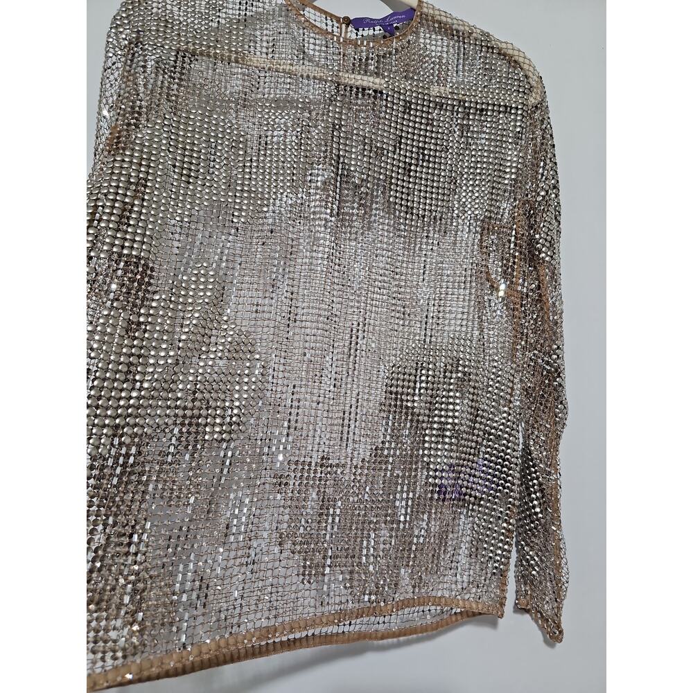 Ralph Lauren Purple Label Maritza Blouse Mesh Studs Jewels Womens 2 Rhinestones - Picture 15 of 16